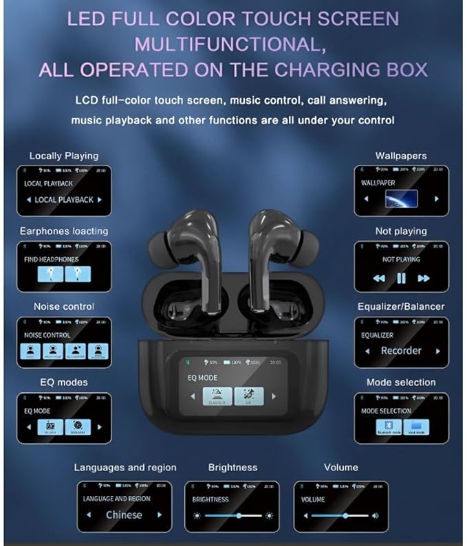 A9 Pro Screen TWS True Wireless Earbuds with ANC & Smart Features